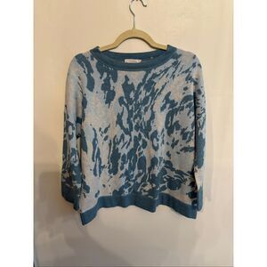 Kinross Cashmere Blue Abstract Sweater Medium Reversible Scoop Neck